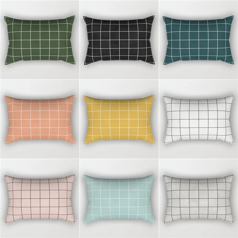 

Short Plush Summer Simplicity Plaid Pillow Cover Living Room Sofa Nap Office Throw Pillowcase 400x600mm Rectangular Pillowcase