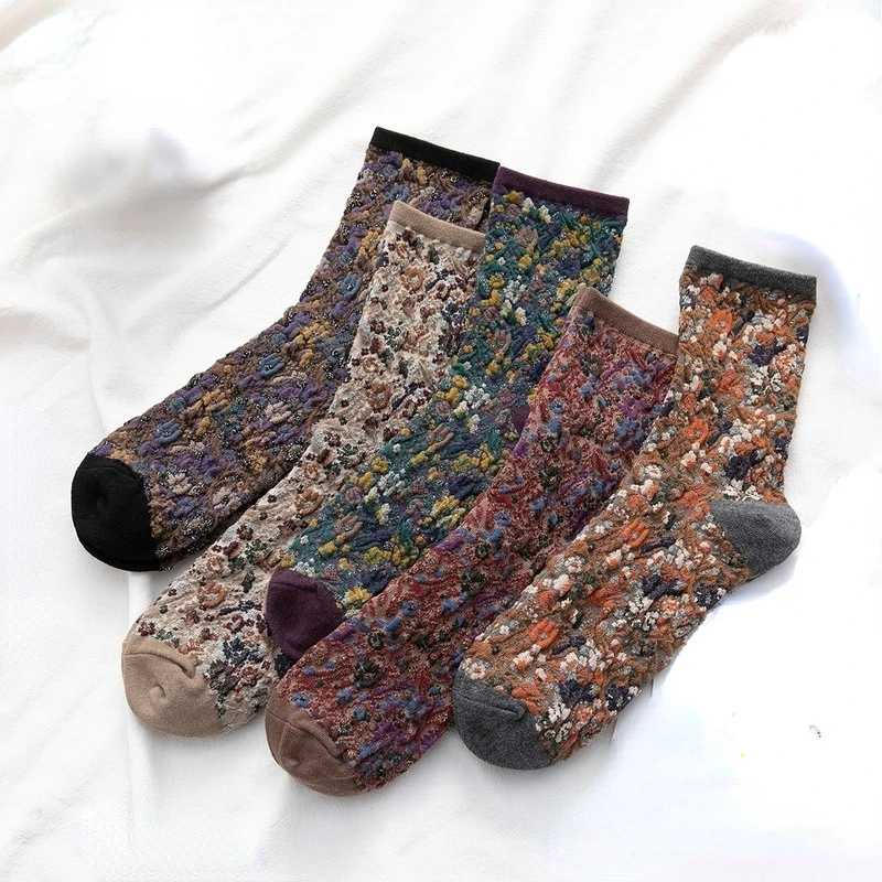 

Носки женские короткие в стиле ретро с цветами, милые Модные Винтажные уличные носки для девушек, рождественские подарки, Осень-зима