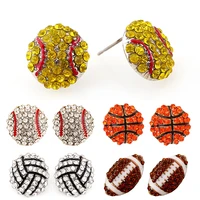 baseball pave women girl stud earrings sports team crystal personality party jewelry softball football valentines gift