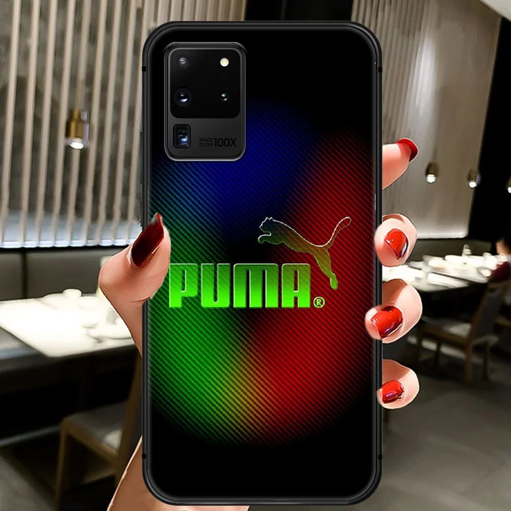 

Trendy luxury Brand Puma Phone Case Cover Hull For Samsung Galaxy S 6 7 8 9 10 e 20 Edge Uitra Note 8 9 10 Plus black Waterproof