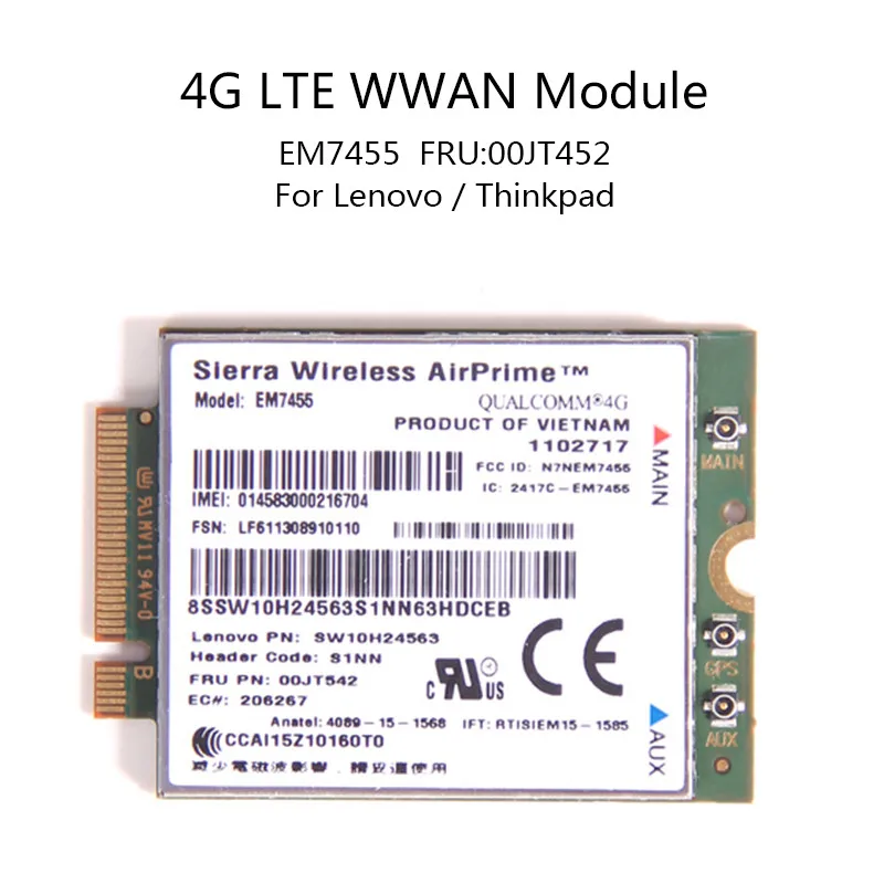 Беспроводной модуль EM7455 Sierra 4G для Lenovo ThinkPad QUALCOMM GOBI6000 LTE Mobile FRU: 00JT542 01AX756 T460 T460p L560|3G