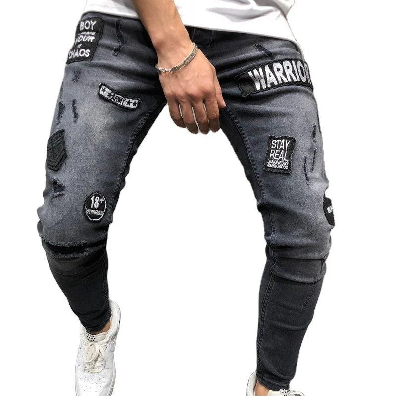 

New Fashion Men's Jeans Motorcycle Ripped Tight Trousers Bleached and Worn-out Pencil Pants Skinny Jeans Men S-3XL штаны мужские