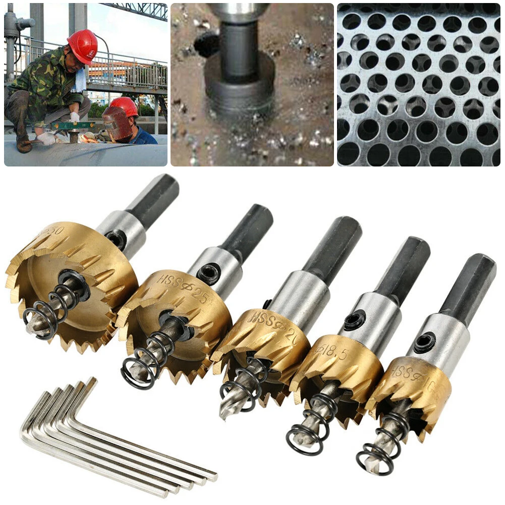 Набор корончатых сверел из быстрорежущей стали 5 шт. трехходовые сверла резак