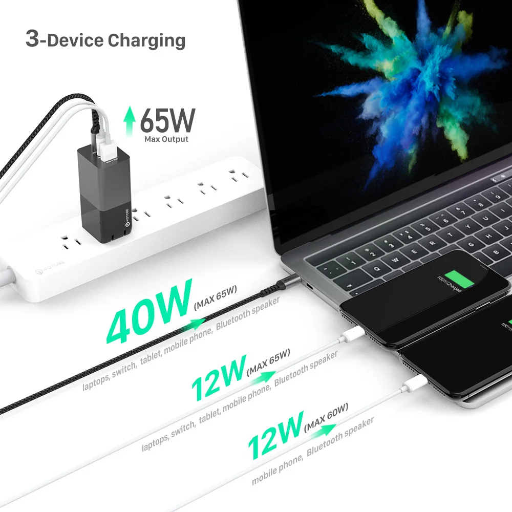 

65W GaN USB-C Wall Charger,3-Port PD65W PPS 45W 20W for Laptops MacBook iPad iPhone 12 Samsung HUAWEI XIAOMI charging station