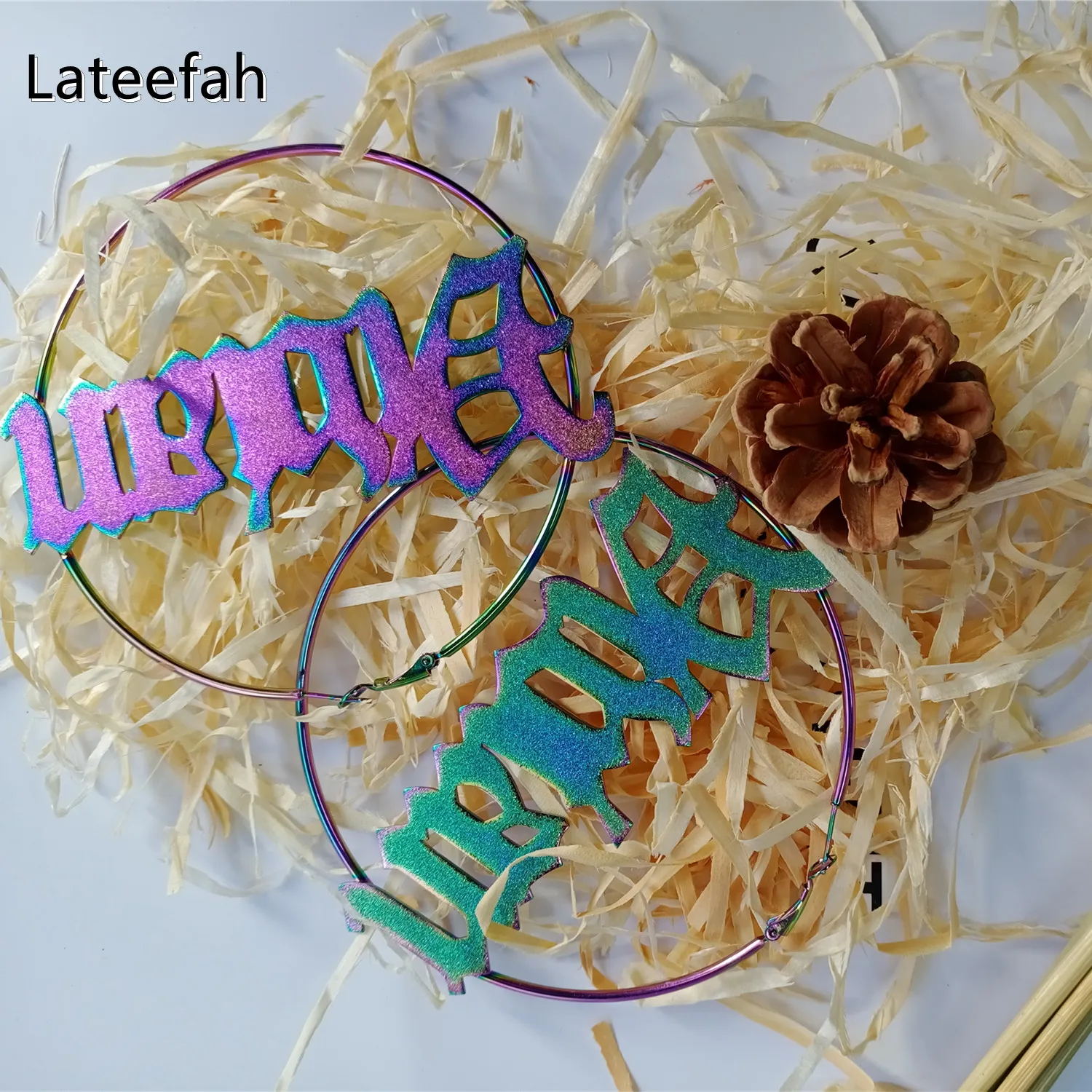 Lateefah New Raibow Custom Name Personalized Colorful Round Earrings Hoop For Women  Earrings Personality Jewelry for Women