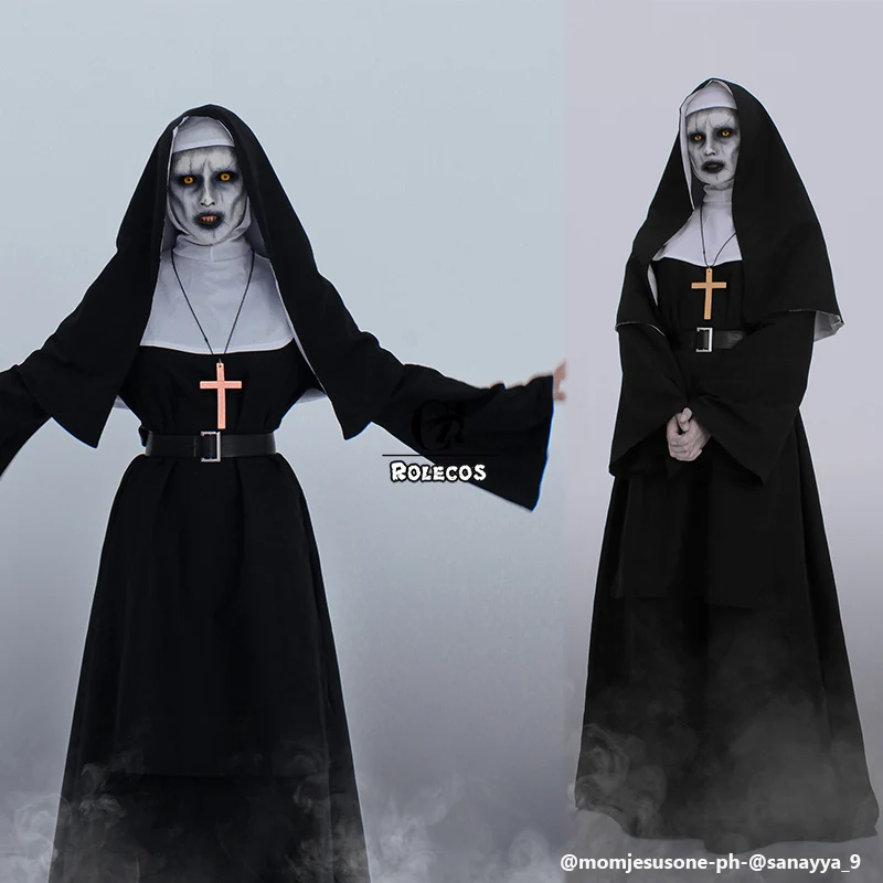 ROLECOS The Nun Cosplay Costume Halloween for Women Conjuring 2 Plus Size Scary Outfit Priest Uniform |