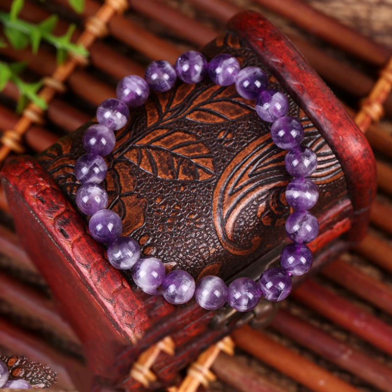 

Natural Fantasy Striped Dog Teeth Amethyst Bracelet Jewelry Gifts for Men and Women Single Circle Sweet Amethyst Bracelet