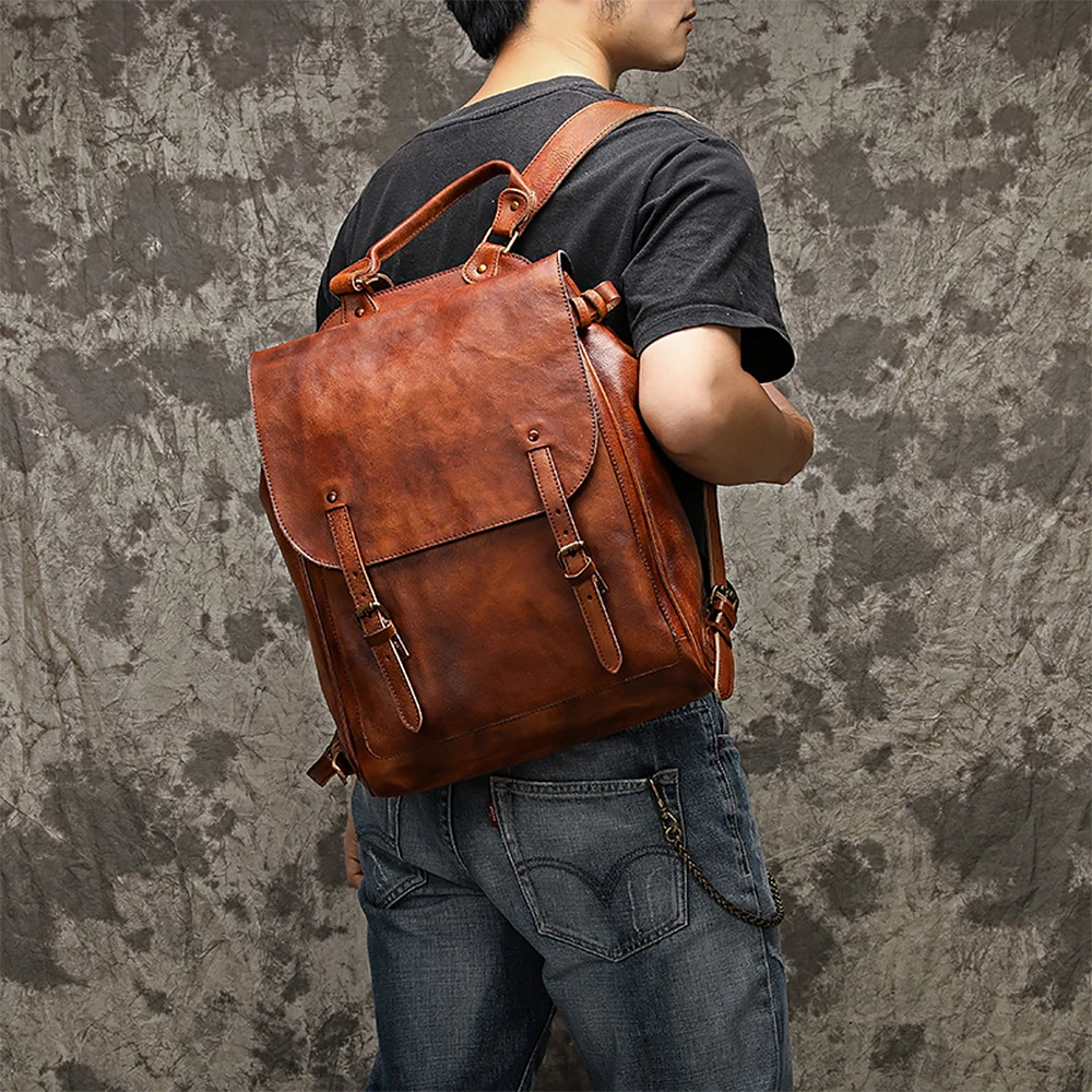 

WESTAL Men's Genuine Leather Backpack 15 Inch Laptop Satchel Student School Bag For Books Vintage Luxury Brand Daypack