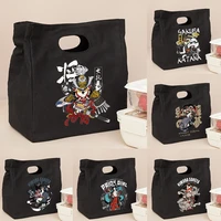 womens lunch bag black lunchbox thermal bento pouch harajuku samurai series tote bag food storage magnet buckle handbag