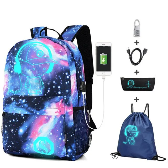 Классный Светящийся рюкзак для девочек с USB зарядкой и защитой от кражи|Школьные