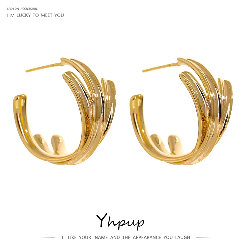 

Yhpup Statement Irregular Geometric Stud Earrings for Women New Design Metal Copper Earrings Jewelry Boucle D'Oreille Gift