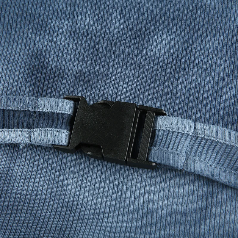 

Sexy Blue Tie-dye Women Set 2020 Autumn Lady Cool Buckle Sport Short-length Halter Camis Long-sleeve Blouse Hipster Goth Sets