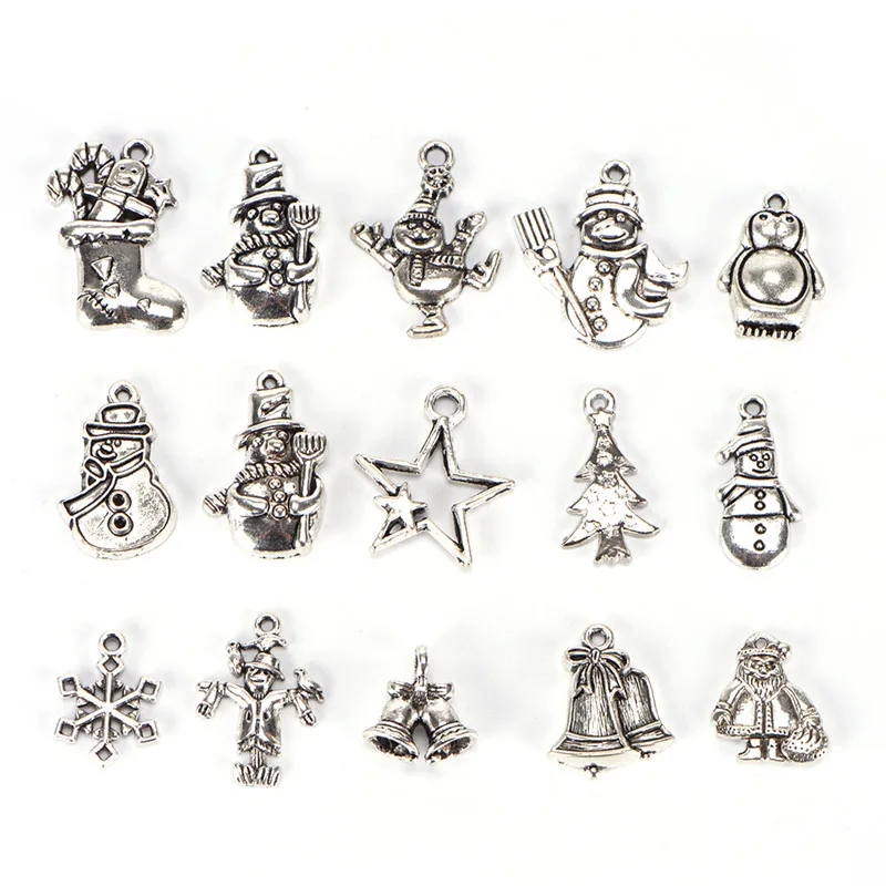 

100PCS Retro Silver Bulk Christmas Beads Accessories Charm Pendants Jewelry DIY