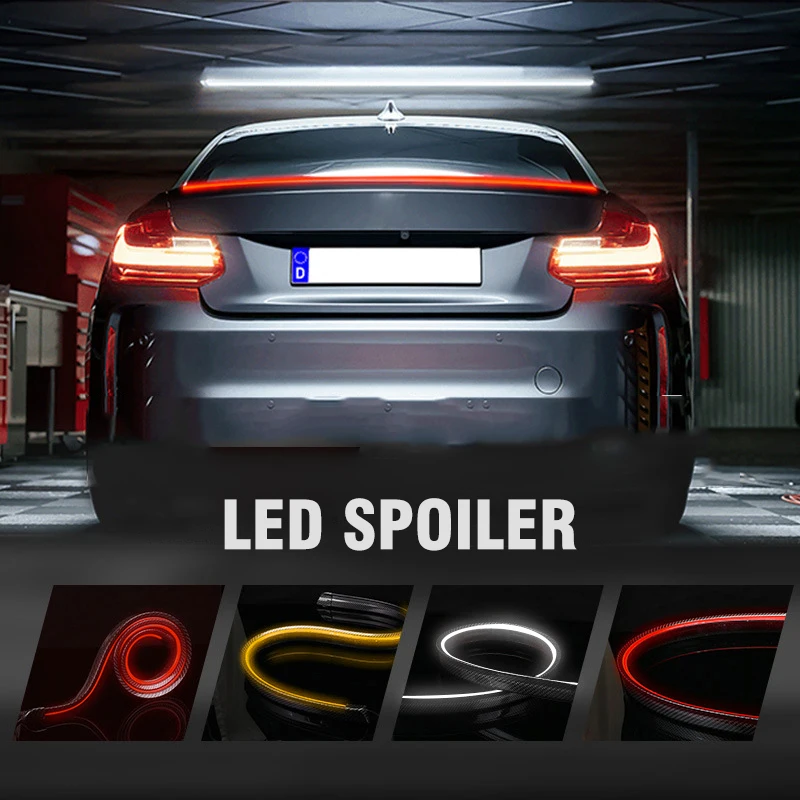 

1.25M Carbon Fiber Rear Spoiler LED Light for Car Tail Light Strip Brake Light Bar Turning Parking Brake Reverse Auto Modified