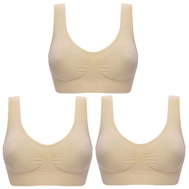3pcs beige Прямая поставка; 3 шт./компл. без проволок со съемной тонкой подкладкой бесшовные пуш-ап для женщин размера плюс нижнее белье без косточек для фитнеса форма тела бюстгальтер - Цвет: 3pcs beige
