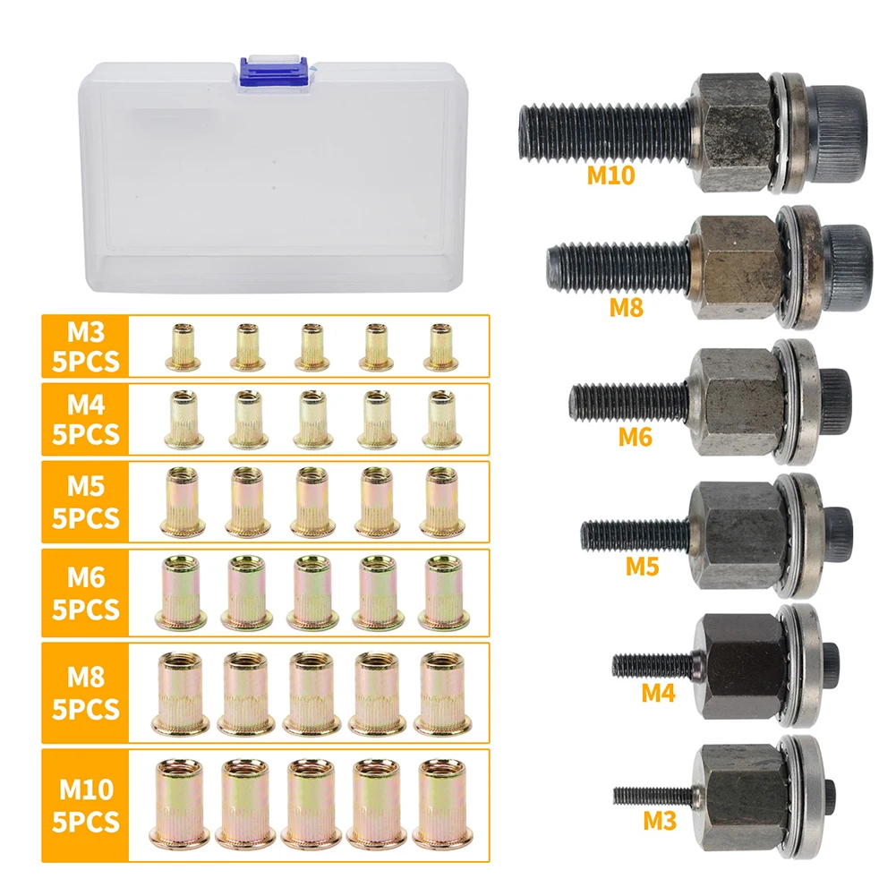 

Hand Rivet Gun Head Set For Rivet Nut GunTool M3/M4/M5/M6/M8/M10 Simple Installation Manual Riveter 30pcs Aluminum Alloy Rivnut