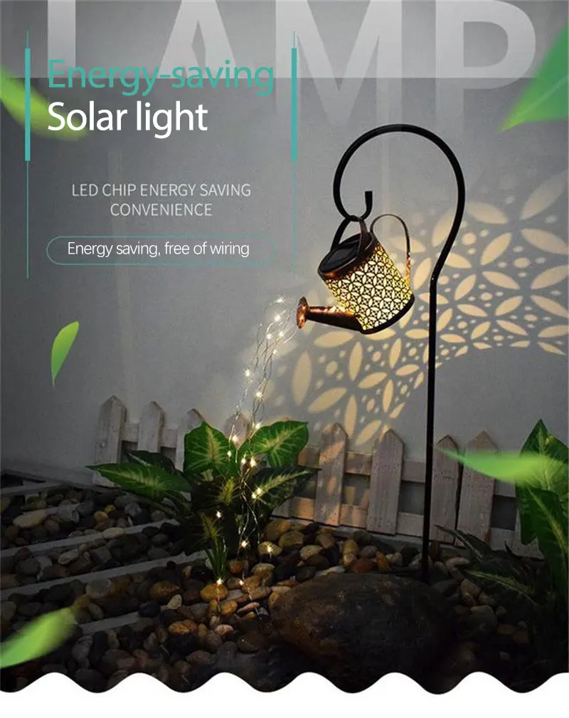 

Gardening Decor Creative LED Watering Can String Light Solar Powered Garden Outdoor Art Lamp Copper Coin Pattern String Lights