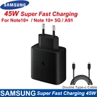 Оригинальное быстрое зарядное устройство для SAMSUNG GALAXY Note 10 Plus Note10Plus USB-C A91 Note10 +, 45 Вт
