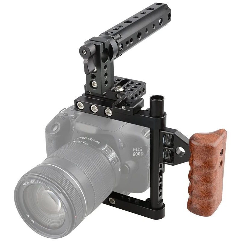 

DSLR Camera Cage Top Handle Wood Grip Compatible for Nikon Sony Panasonnic