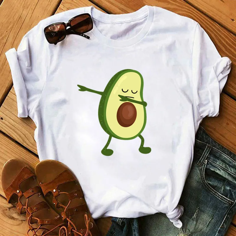Ulzzang Kawaii Мультфильм авокадо короткий рукав Футболка для женщин 90 х модная