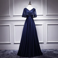 beauty emily elegant v neck evening dresses a line beads long luxury formal gowns satin lace zipper back party dress for woman