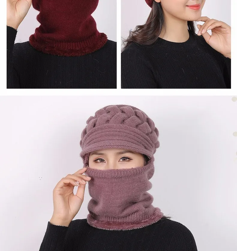 Зимние шапки Skullies Beanies, шляпа для мамы, бини для женщин, шерстяной шарф, шапки, Балаклава, маска, капот, вязанные шапки в полоску