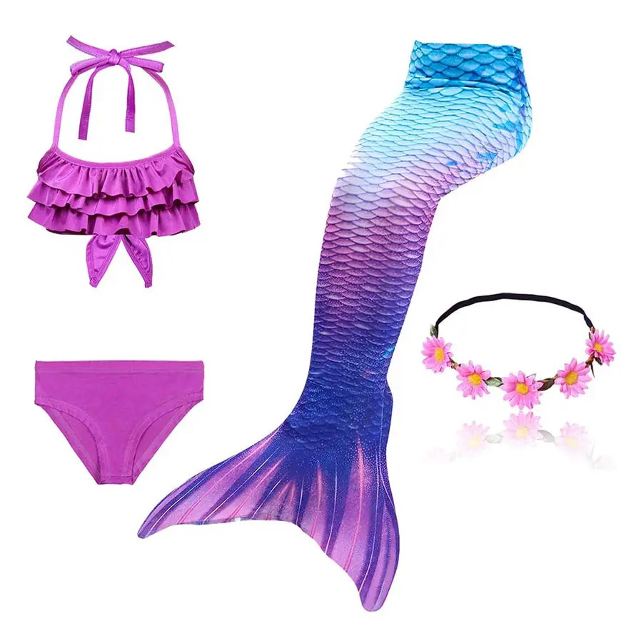 

Girl's Mermaid Tails For Swimming Costume With Monofin Flipper for Kids summer Dress Bikini swimmable Suit Mermaid Wigs Costume