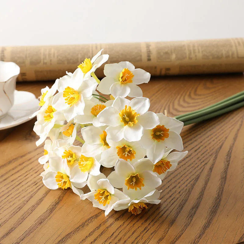 6Pcs Artificial Narcissus Flower Bouquet Home Decoration Fake Desktop Flowers Wedding Scene Home Room Living Room Window Decor
