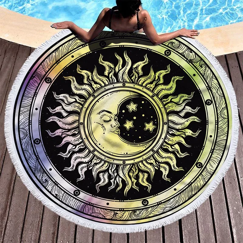 

Large Round Beach Towel with Colorful Printing Design Durable Soft Thick Quick Dry Absorbent Sand Proof for Beach B2Cshop