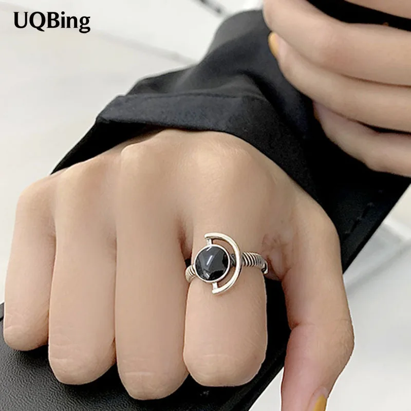 

2021 в винтажном стиле; Цвет Черный; Круглый эмалевое кольцо на палец для женщин 925 стерлингового серебра ювелирные изделия