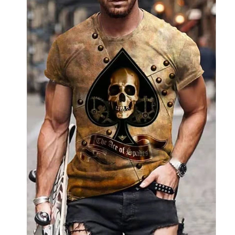 

Horrible Skull Spades Poker T-Shirt Casual Men Summer 3D-Print Extra-Large T-Shirt 2021 Comfort Breathable T-Shirt 110-6XL