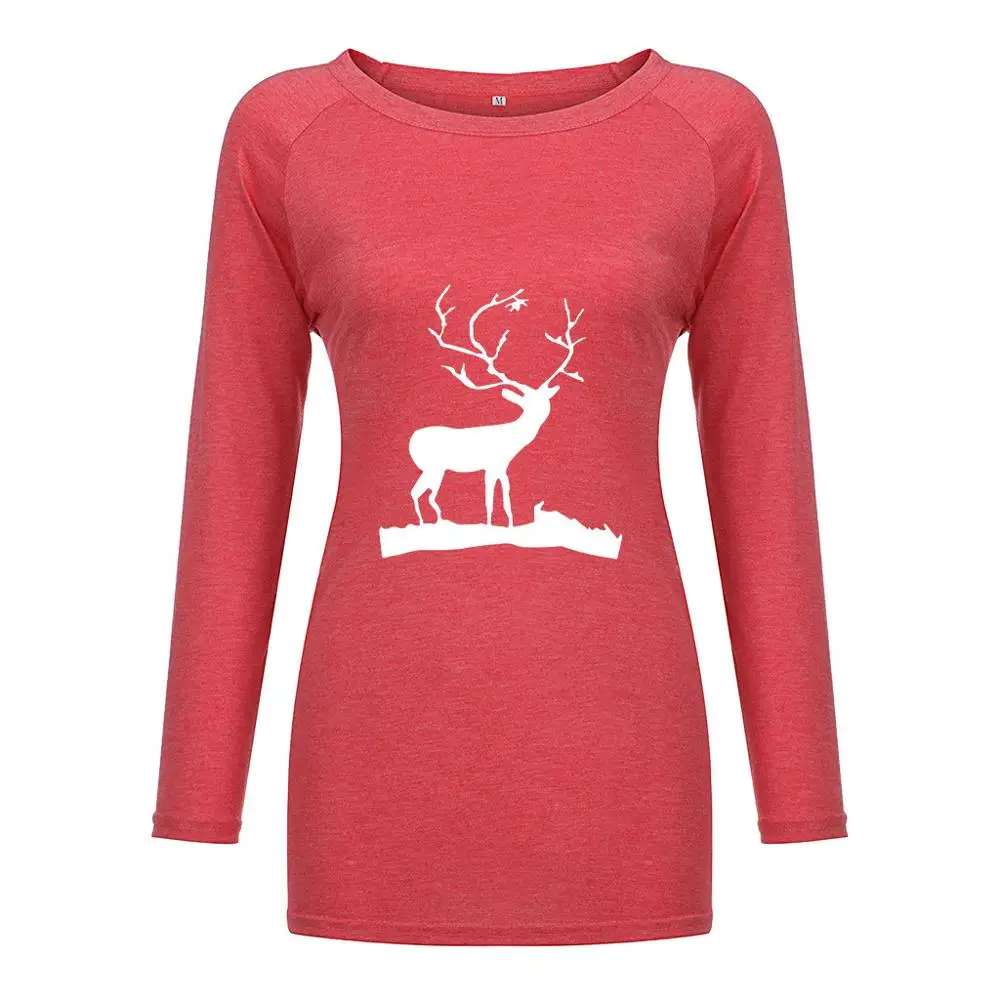 

White fawn print loose Crew Neck Long Sleeve T-shirt for women