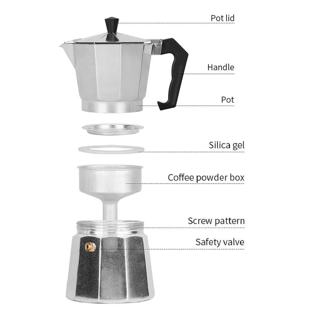 

Aluminum Coffee Maker Moka Pot Espresso Percolator Pot Moka Coffee Pot 150/300/450ML