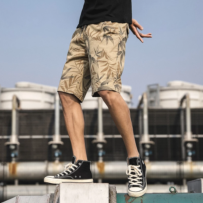 Шорты мужские пляжные с принтом листьев повседневные модные короткие штаны