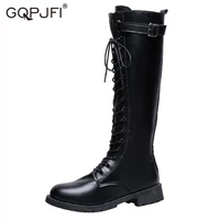 brand new winter womens high boots side zipper lacing knight boots belt buckle slim knee length boots womens punk style shoe