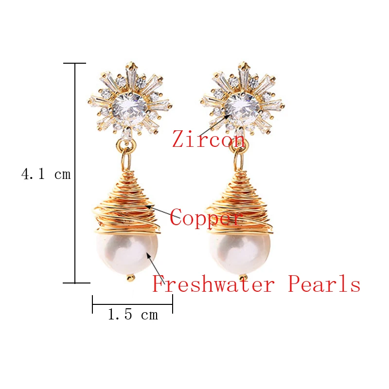 

Fashion Women Water Drop Crystal Zircon Freshwater Pearls Drop Dangle Stud Earrings Lady Wedding Party Gifts Jewelry Accessories