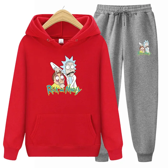 Осень Зима горячие комплекты Koop Heren Рик Морти Толстовка и Broek Повседневная