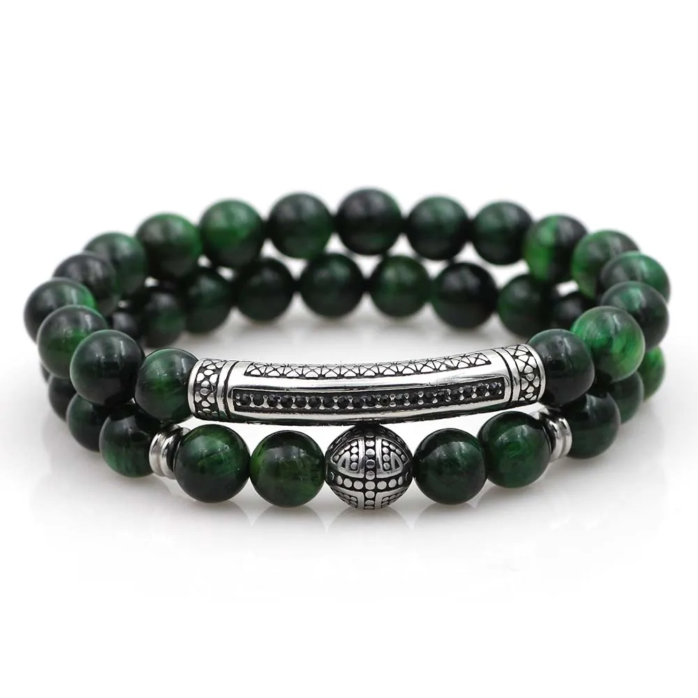 

Браслет из натурального камня, зеленый, синий, фиолетовый, красный, тигровый глаз, Шариковая трубка из нержавеющей стали, подвески, ювелирны...