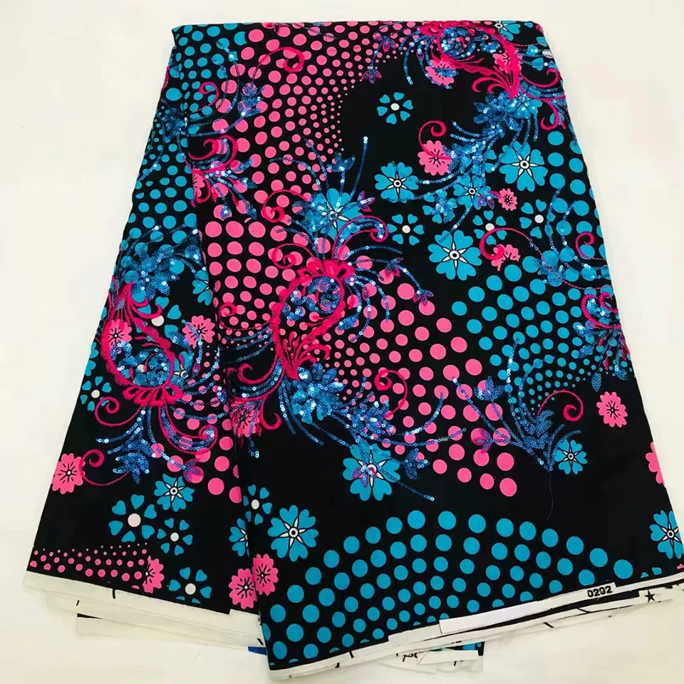 

Latest Sequins African Fabrics 100% Cotton Batiki Wax Prints Kitenge/Pagnes/Kikwembe Embroidered Sequins LSL-8