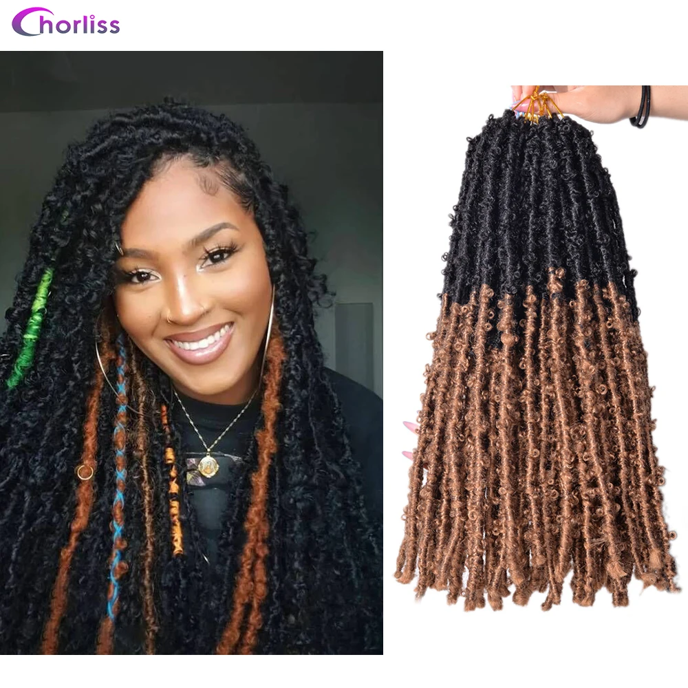 

18Inch Butterfly Locs Crochet Hair Distressed Synthetic Braiding Hair Black Blonde Pre Looped Soft Natural Locs For Beauty Women