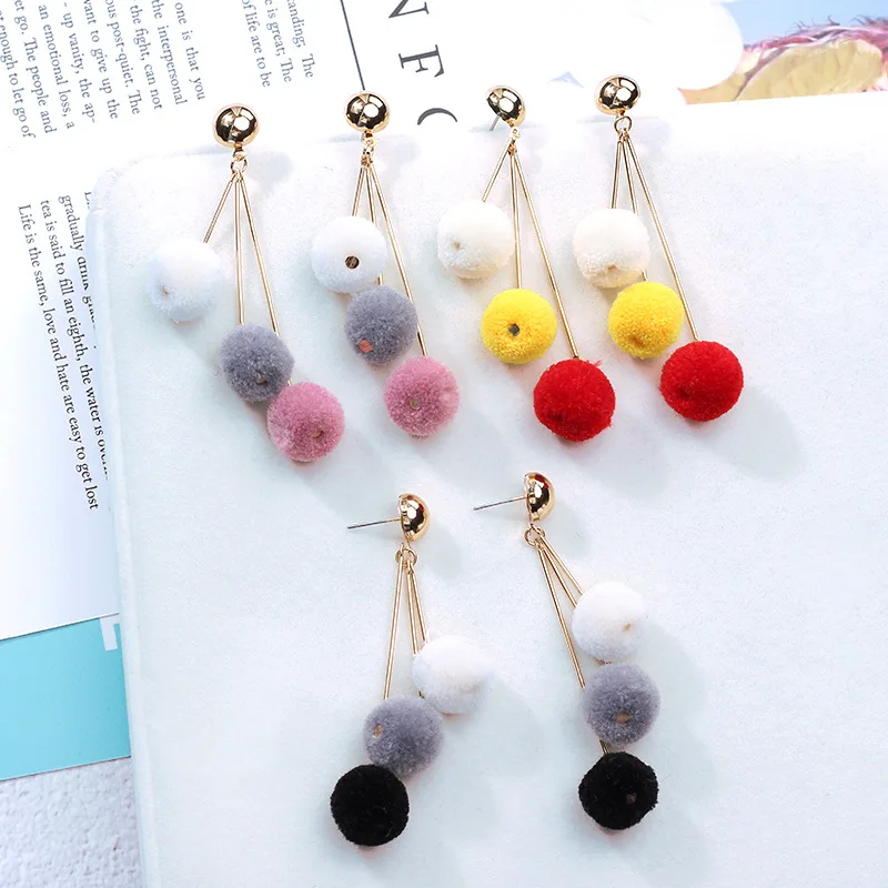 Южнокорейские осенние и зимние новые длинные шерстяные серьги женские модные