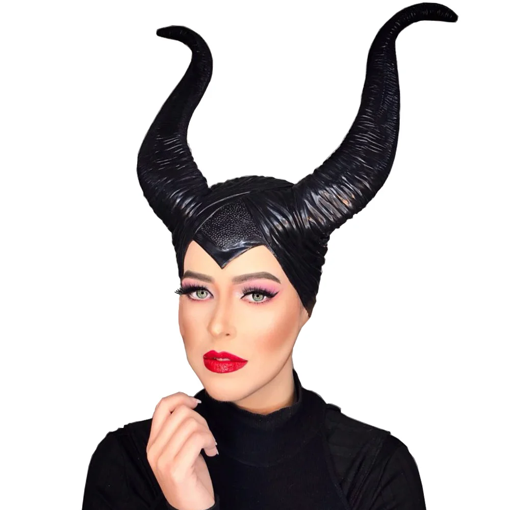 

Hat Girls Horns Black Queen Cosplay Headpiece Women Halloween Costumes Anime Witch Headdress Party Props