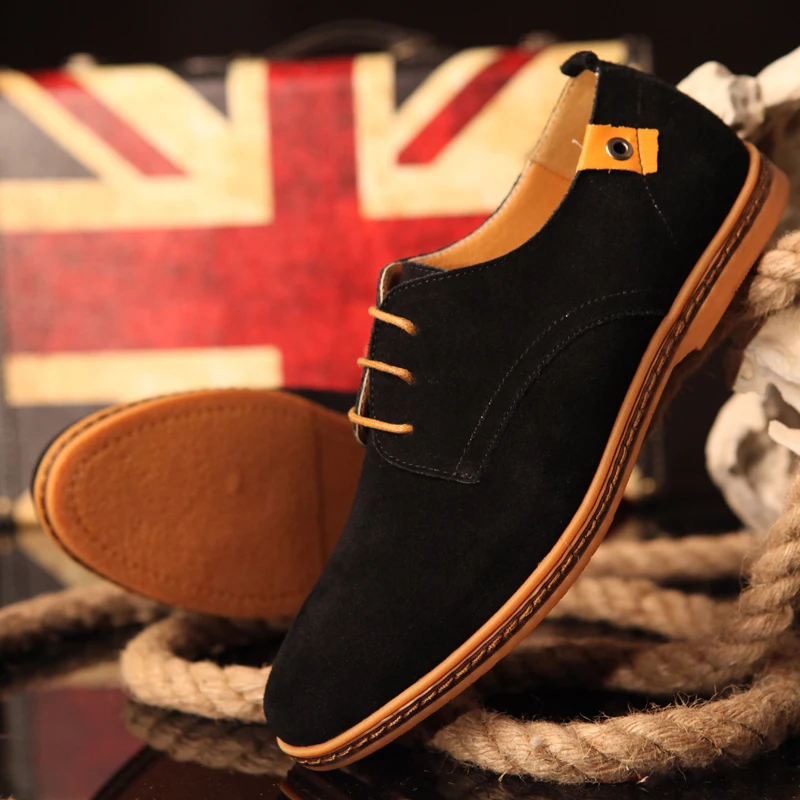 

Large size 48 men's casual shoes two layers of leather flat shoes spring and autumn fashion classic men's shoes Мужская обувь