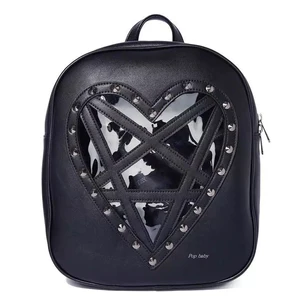 Черные Сумки из искусственной кожи в стиле панк-рок, рюкзак в форме пентаграммы и сердца, сумки в готическом стиле, сумка для костюмированной вечеринки