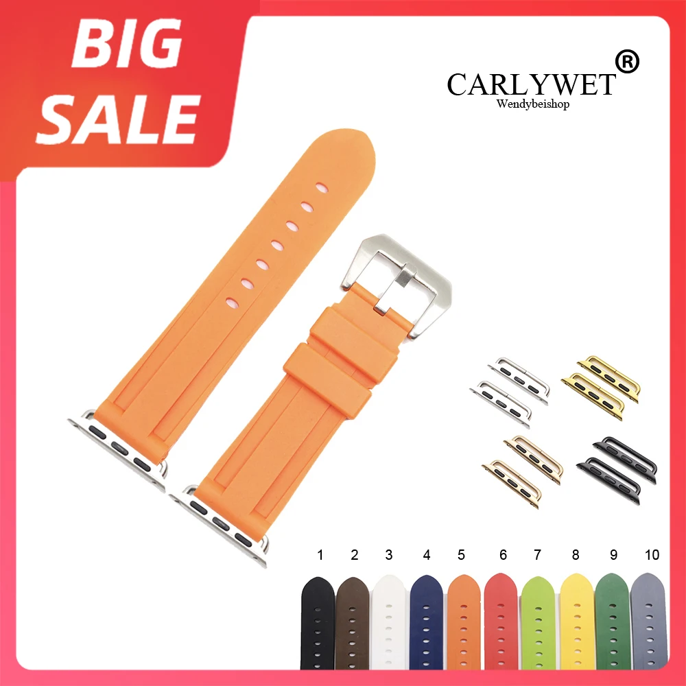 

CARLYWET Топ Роскошный 38 40 42 44 мм серый оранжевый силиконовый резиновый сменный ремешок для наручных часов с петлями для Iwatch Series 4/3/2/1