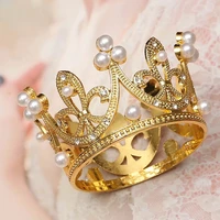 shining mini crown cake topper metal pearl happy birthday cake toppers weddingengagement cake decora sweet 16 party decorations