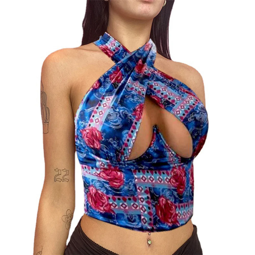 Женский летний сексуальный ажурный топик с перекрестными лямками через шею