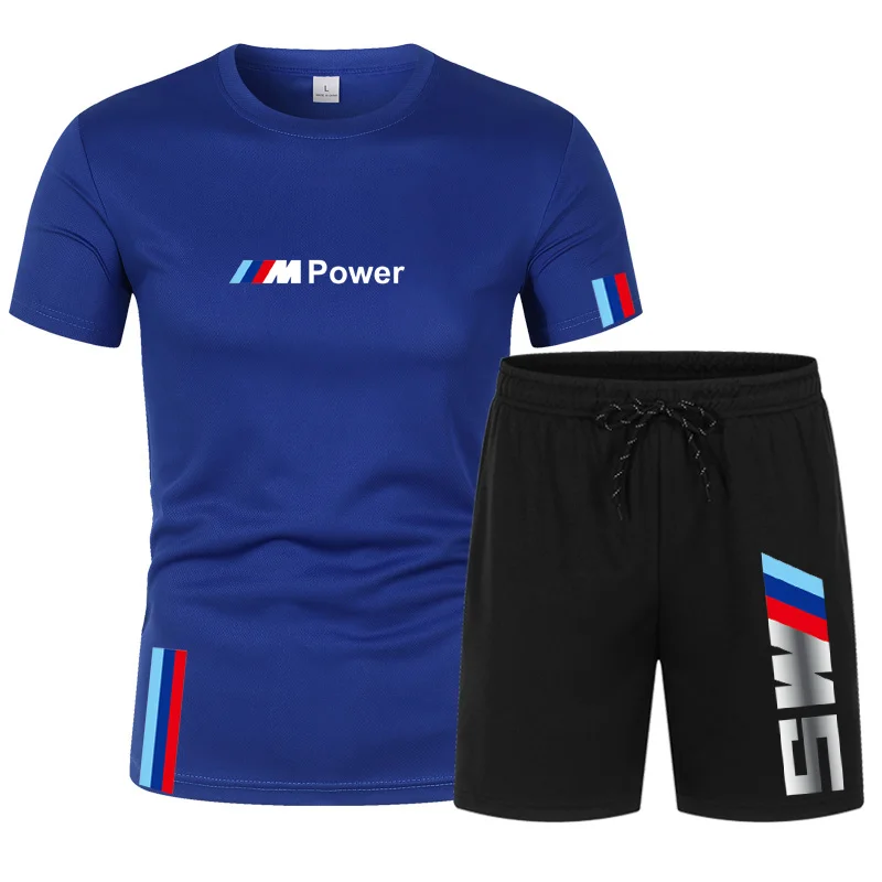 

2021New BMW M Men's Summer Leisure Sets T-Shirt+shorts Two Pieces Casual Tracksuit Male Sportswear Gym Brand Clothing Sweat Suit