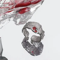 new fashion punk hip hop irregular geometric red crystal rhinestone zircon metal opening adjustable ring for women accessories