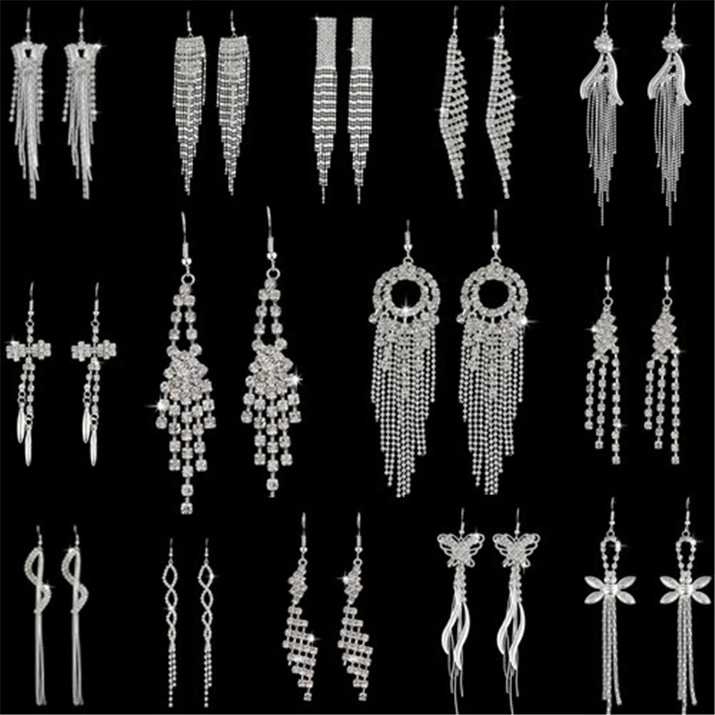 Женские Висячие серьги модные длинные с прозрачным цирконием и кристаллом из